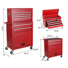 Load image into Gallery viewer, 8 Drawer Rolling Tool Chest With 2 In 1 Detachable Top Box, Lockable Wheels
