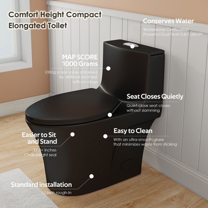 1 Piece Toilet With Dual Flush And Soft Closing Seat