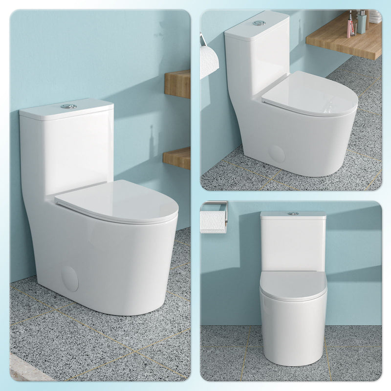 1 Piece Toilet For Bathroom, Soft Closing Seat, Dual Flush 1.1 / 1.6 Gpf - White