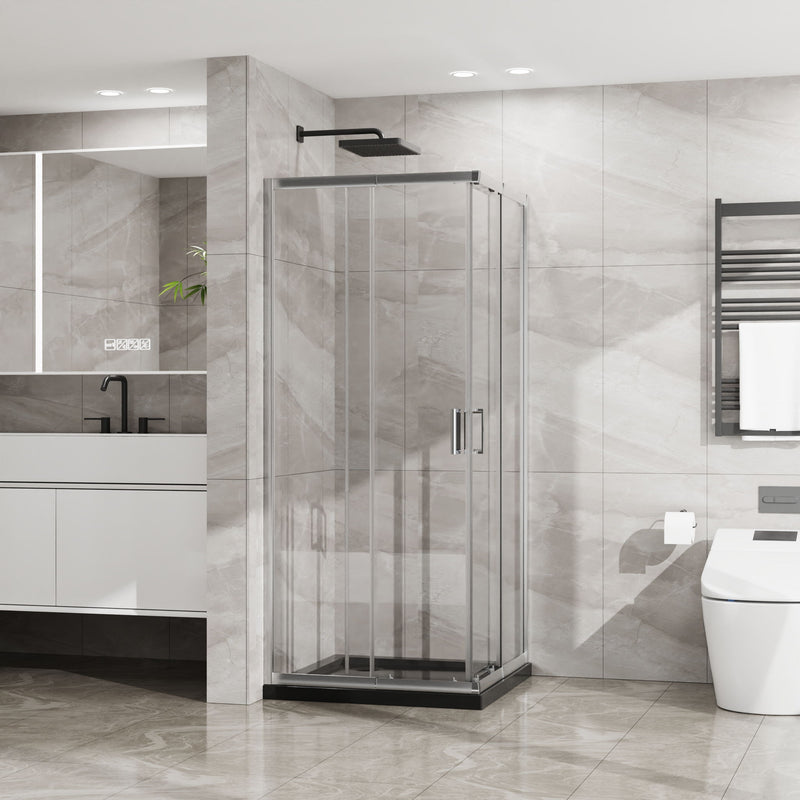 Corner Sliding Shower Door & Base Combo No Drain Kit