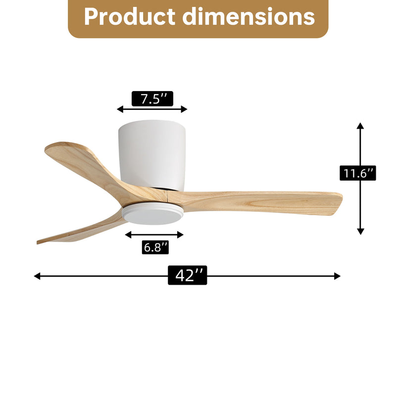 42" Flush Mount Ceiling Fan With 3 Blades, DC Reversible Motor