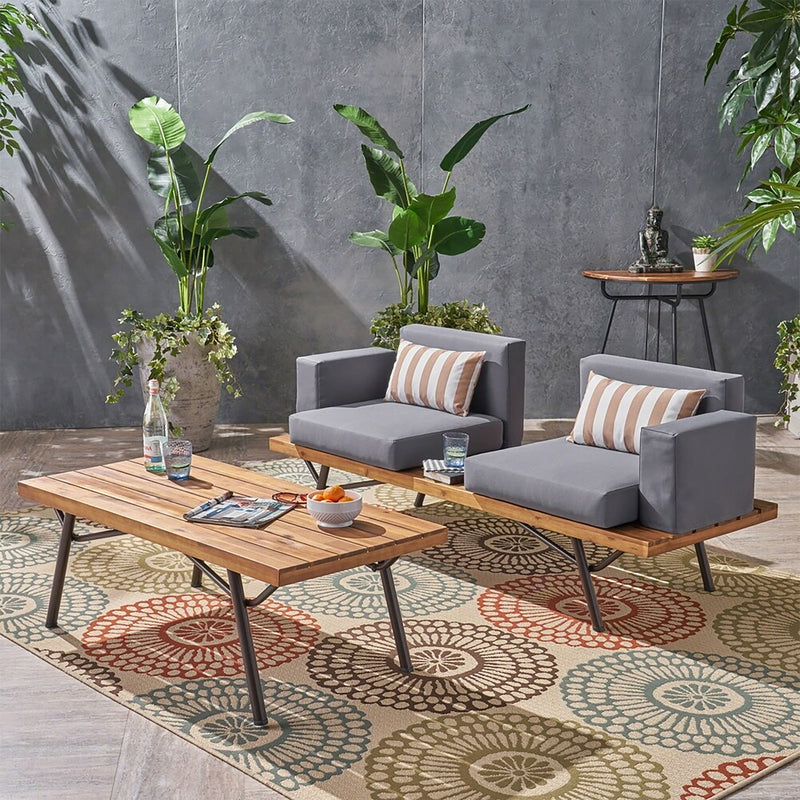 2 Piece Patio Set With Loveseat And Coffee Table - Natural / Gray