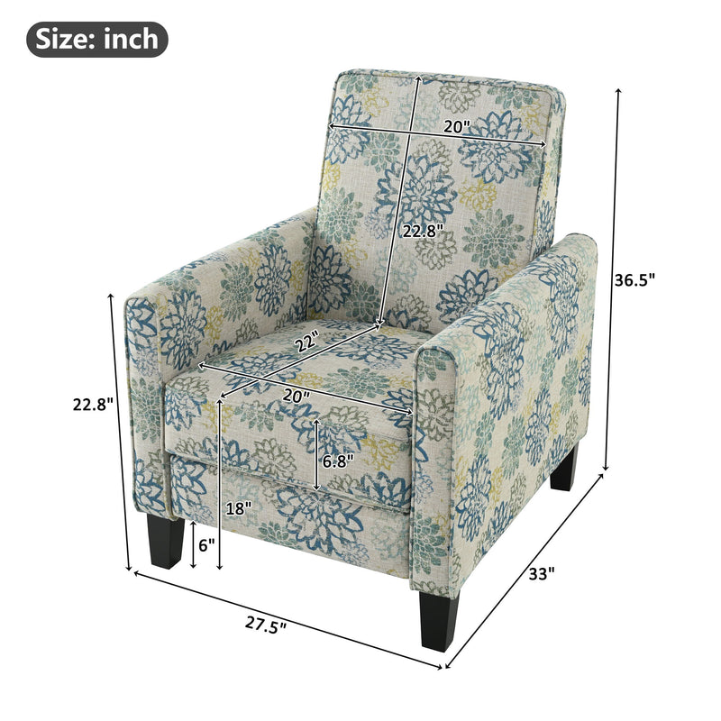 Upholstered Push Back Recliner Chair For Living Room - Blue