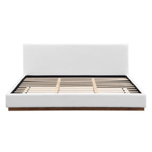 Load image into Gallery viewer, Elegant Boucle Upholstered Bed With Wood Grain Textured Solid Wood Base Frame
