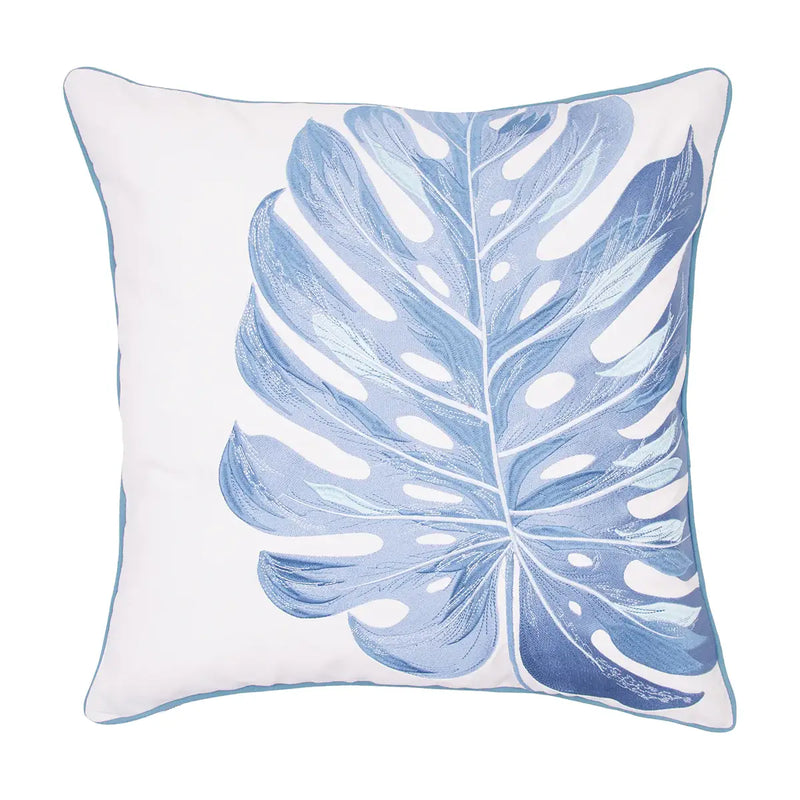 Rightside Design - Blue Monstera Indoor/Outdoor Throw Pillow
