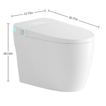 Load image into Gallery viewer, Tankless Smart Toilet With Bidet Built In, 1 Piece Bidet Toilet Seat, Auto Flush, Auto Open / Close, Heated Seat, Warm Water And Dry, Adjustable Temp, Remote Control Side Know - White
