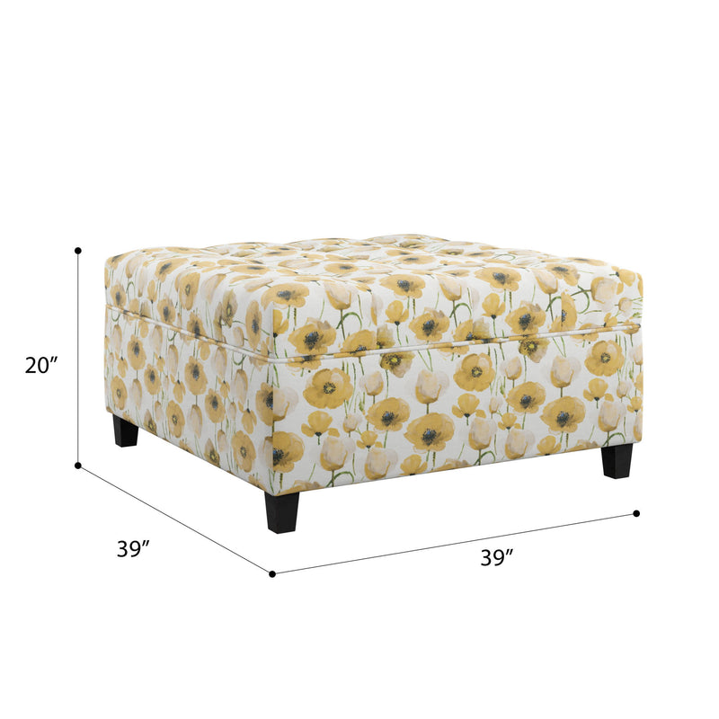 Floral Storage Ottoman With Traditional Design - Gold