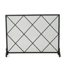 Load image into Gallery viewer, Minimalist Single Panel Iron Fireplace Screen With Diamond Design - Black
