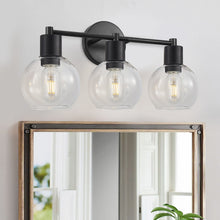 Load image into Gallery viewer, 3 Light Globe Bathroom Vanity Light With Clear Glass Shades - Black
