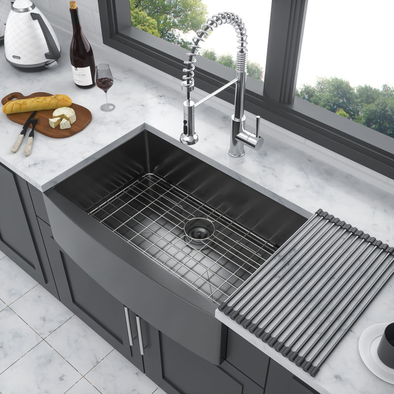 Farmhouse Kitchen Sink, Stainless Steel, Apron Front