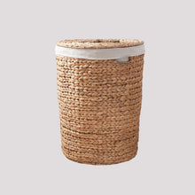 Load image into Gallery viewer, Ludmilla Round Tall Water Hyacinth Woven Wicker Laundry Hamper With Lid - For Clothes, Toys And Book Storage With Removable Liner - 18" X 18" X 23" - Natural Brown
