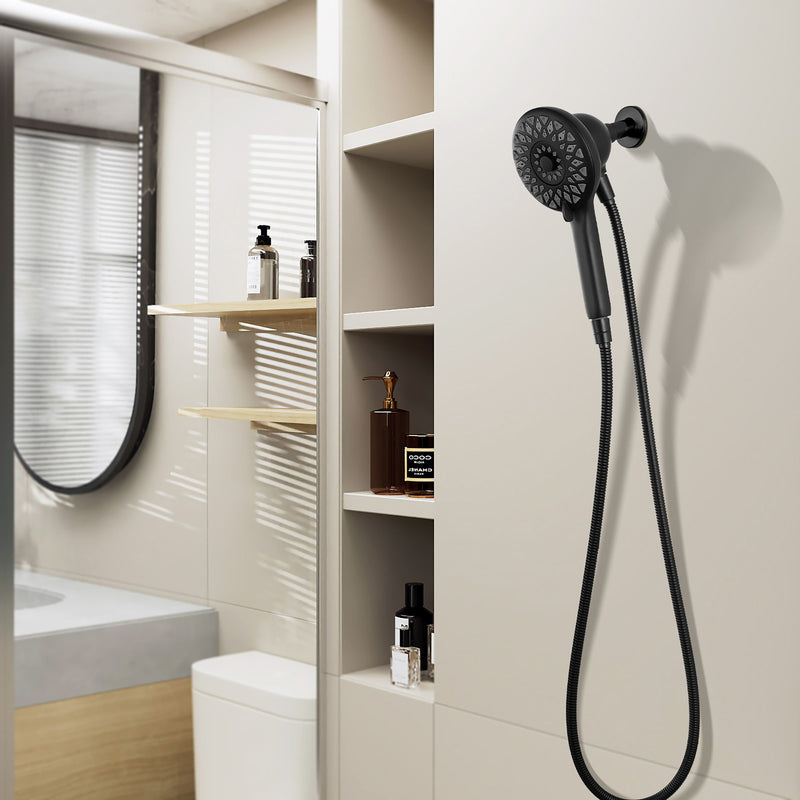 High Pressure Shower Heads 6 Spray Mode Handheld Shower With 60" Stainless Steel Hose - Matte Black