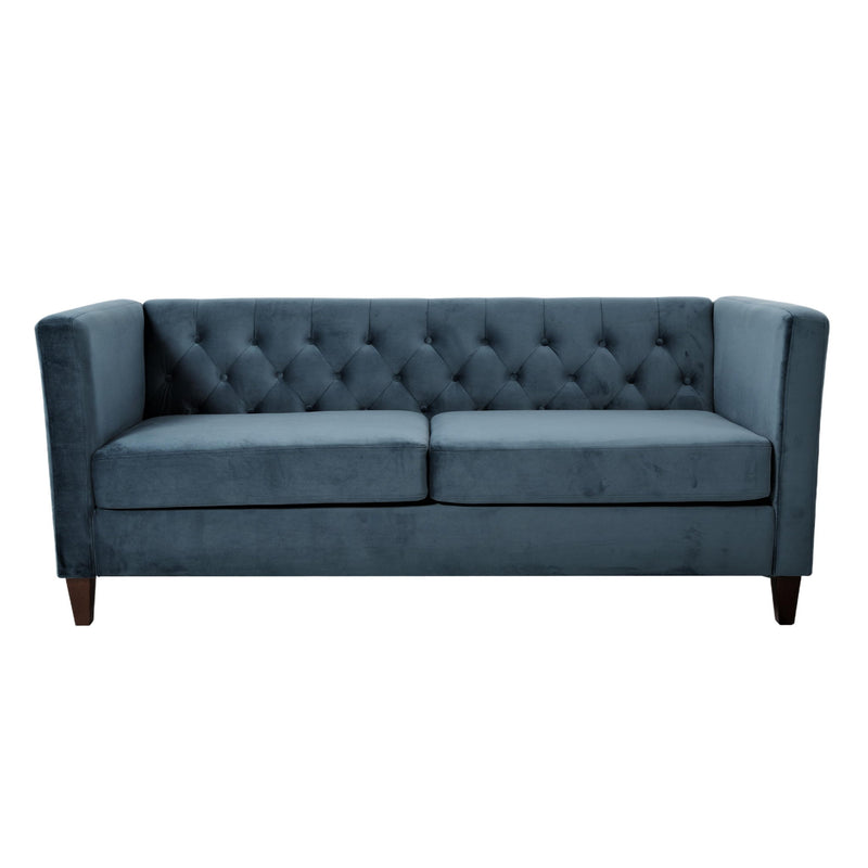 Button Tufted 3 Seater Sofa, Upholstered Couch For Living Room - Navy Blue