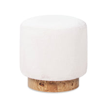 Load image into Gallery viewer, Tilly - Round Fur Upholstered / Burl Pouf Ottoman - White

