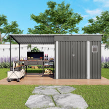 Load image into Gallery viewer, Lean To Shed With Open Sided Pergola, Outdoor Storage Shed &amp; Attached Hardtop Gazebo Combo - Gray
