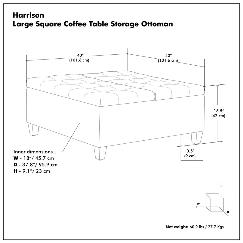 Harrison - Large Square Coffee Table Storage Ottoman - Gray