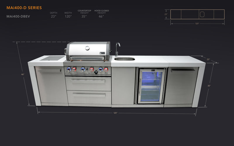 MONT ALPI 4-BURNER DELUXE ISLAND WITH A BEVERAGE CENTER-MAi400-DBEV