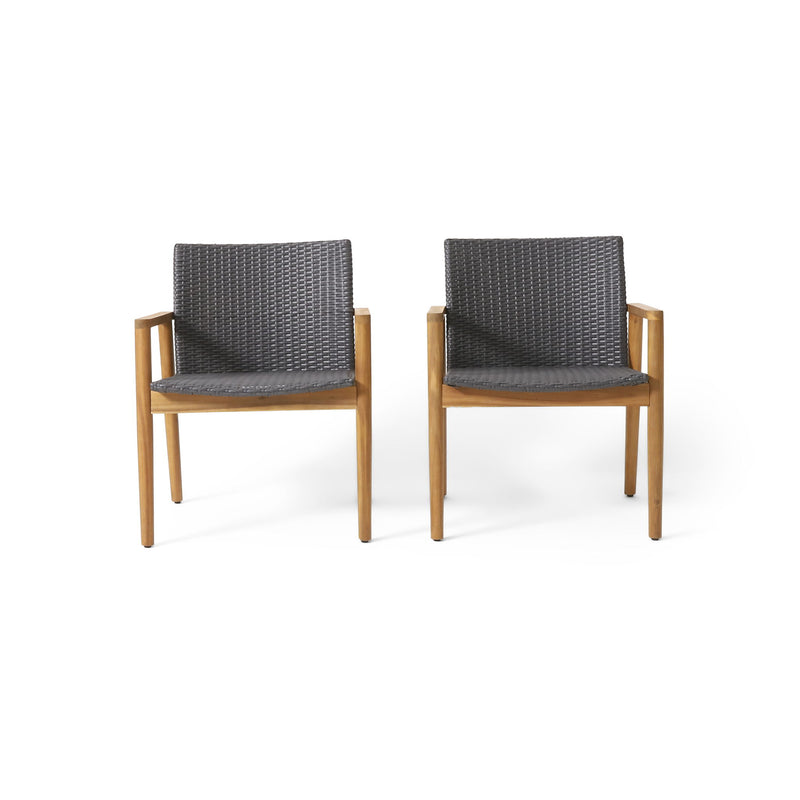 Tranquilize - Outdoor Wooden Club Chair With Woven Wicker Seat And Back (Set of 2) - Natural