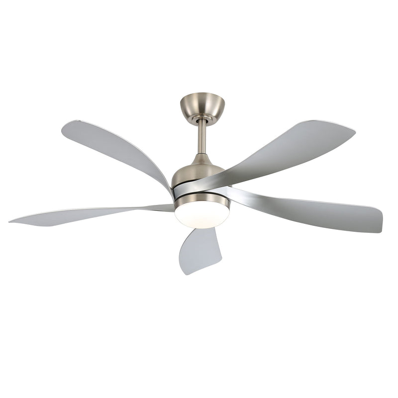 52" Ceiling Fan With Light Featuring 5 Blades Dimmable LED And Memory Function - Nickel