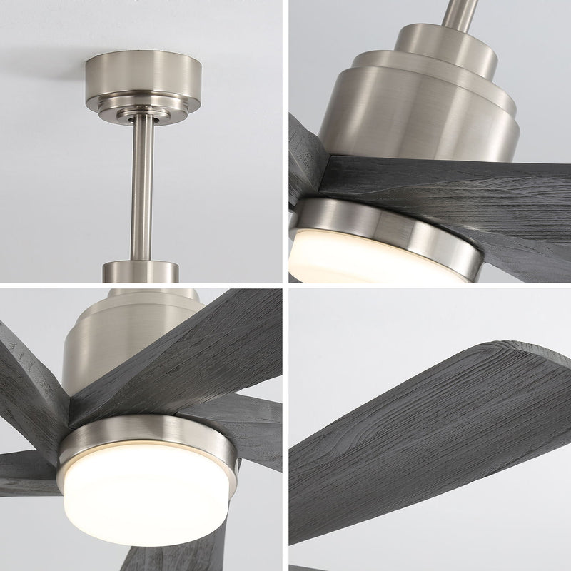 52" Ceiling Fan With Dimmable LED Light, 5 Blades, Reversible DC Motor - Nickel