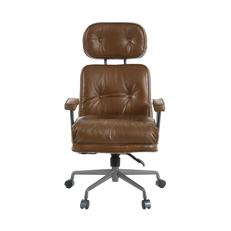 Dasya Brown Top Grain Leather & Iron Swivel Office Chair