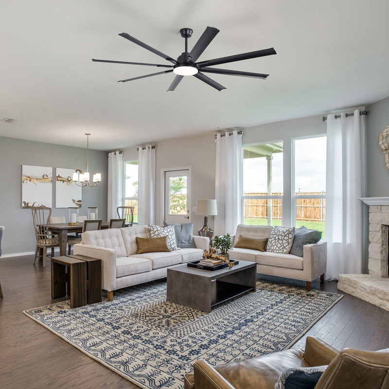 72" Large Design Ceiling Fan With Smart Remote Control, 6 Wind Speed DC Motor For Living Room - Black