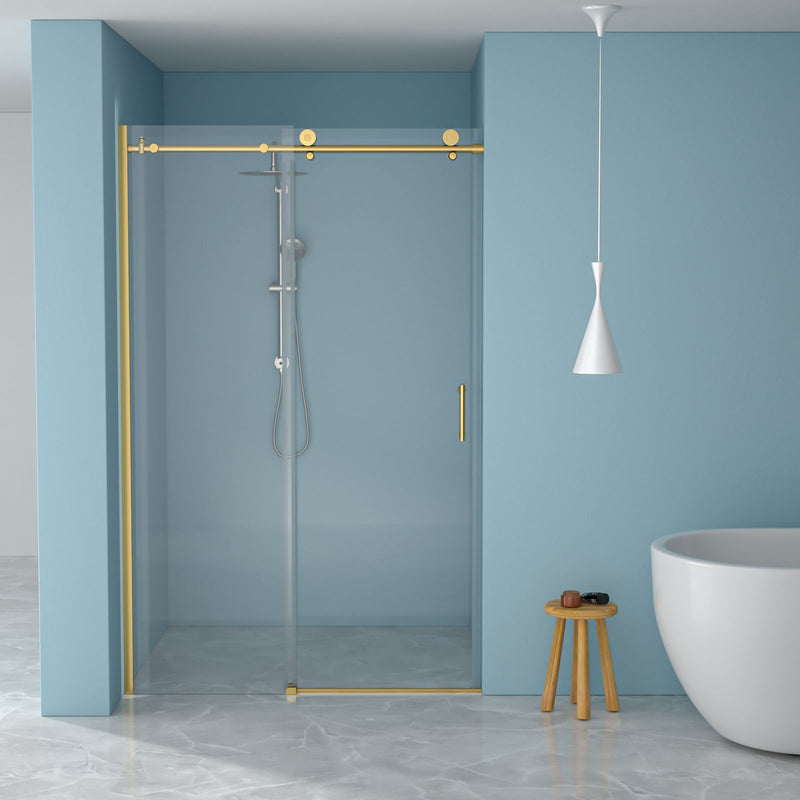 Single Sliding Bypass Shower Door Enclosure With Tempered Glass