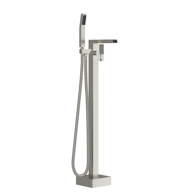 Freestanding Bathtub Faucet Waterfall Tub Filler Floor Mount Solid Brass With Hand Shower - Brushed Nickel