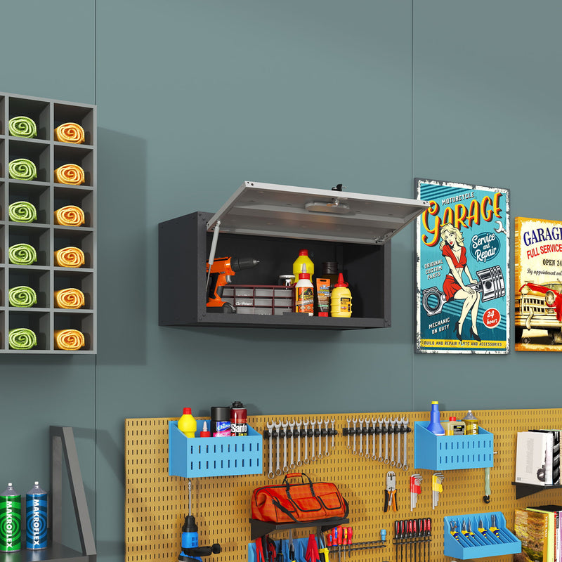 Heavy Duty Metal Wall Mounted Tool Storage Cabinet Steel Metal Garage Storage Cabinet - Black / Gray