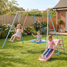 Load image into Gallery viewer, Xns107 - 2 Swing Set With Slide For Outdoor - Blue / Pink
