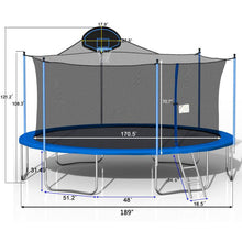 Load image into Gallery viewer, 16Ft Trampoline For Adults &amp; Kids With Basketball Hoop, Double-Sided Cover, Outdoor Trampolines With Ladder And Safety Enclosure Net For Kids And Adults - Blue

