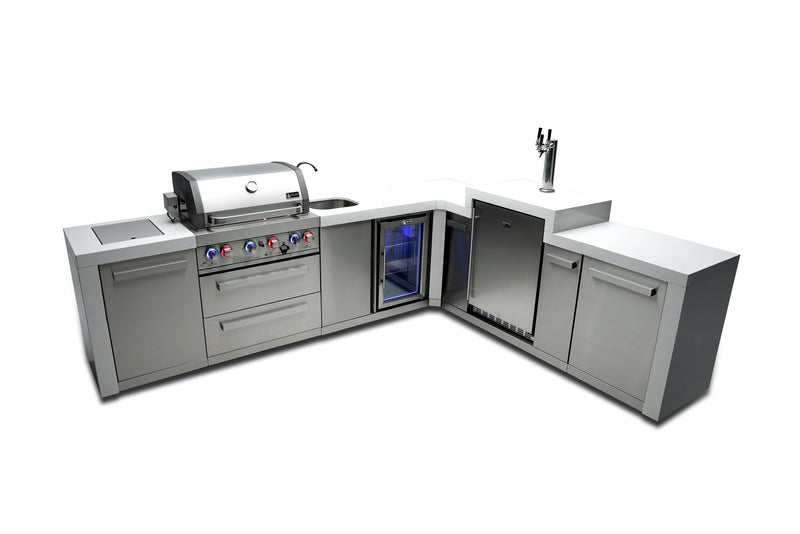 MONT ALPI 4-BURNER DELUXE ISLAND WITH A 90-DEGREE CORNER, KEGERATOR AND BEVERAGE CENTER-MAi400-D90KEGBEV