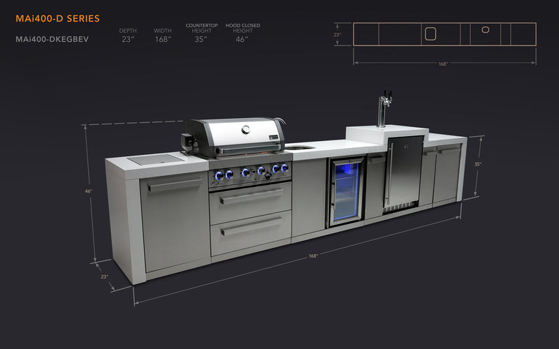 MONT ALPI 4-BURNER DELUXE ISLAND WITH A KEGERATOR AND A BEVERAGE CENTER-MAi400-DKEGBEV