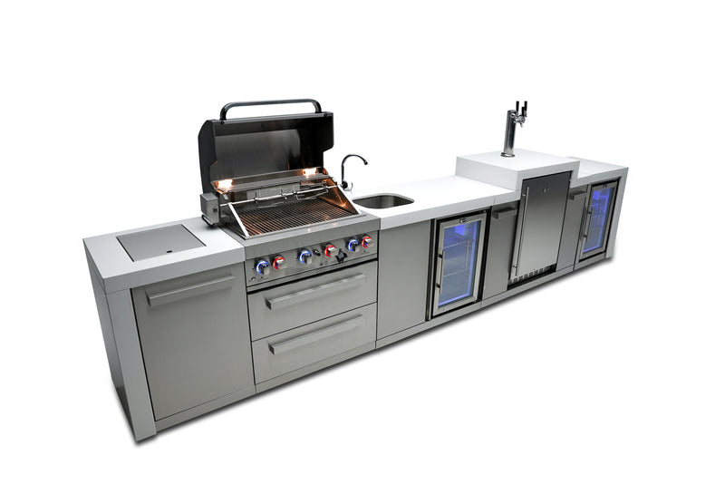 MONT ALPI 4-BURNER DELUXE ISLAND WITH A KEGERATOR, BEVERAGE CENTER AND FRIDGE CABINET-MAi400-DKEGBEVFC