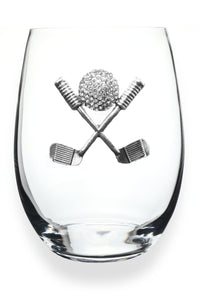 Stemless Wine Glass - Golf Clubs and Ball