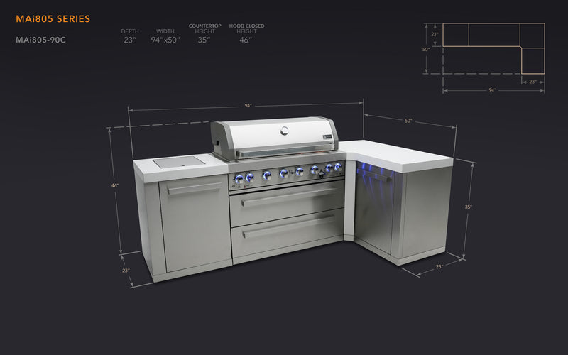 MONT ALPI 6-BURNER ISLAND WITH A 90-DEGREE CORNER-MAi805-90