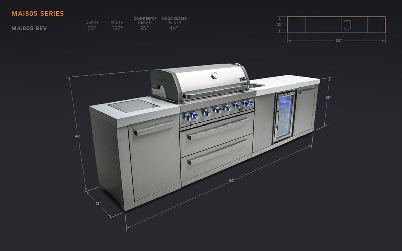 MONT ALPI 6-BURNER ISLAND WITH A BEVERAGE CENTER-MAi805-BEV