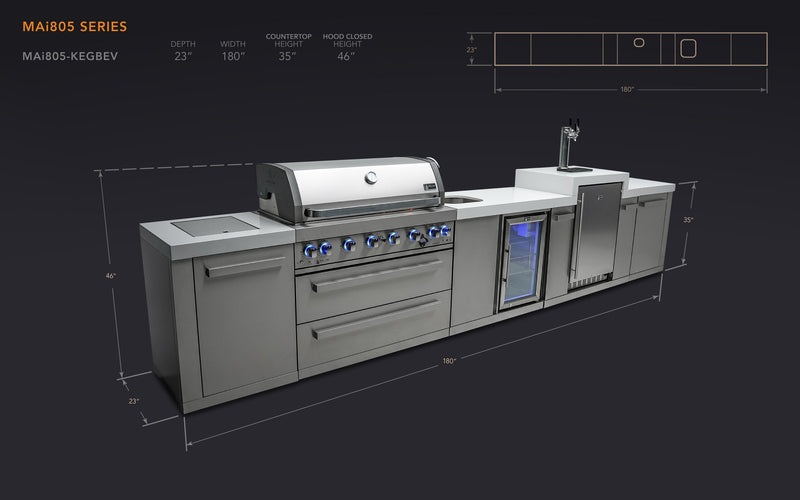 MONT ALPI 6-BURNER ISLAND WITH A KEGERATOR AND A BEVERAGE CENTER-MAi805-KEGBEV