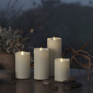 Pearl Ivory Outdoor Flameless Candle Pillar - Melted Top -