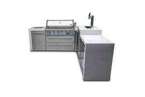 MONT ALPI 6-BURNER DELUXE ISLAND WITH A 90-DEGREE CORNER, KEGERATOR AND FRIDGE CABINET-MAi805-D90KEGFC