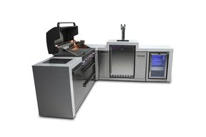 MONT ALPI 6-BURNER DELUXE ISLAND WITH A 90-DEGREE CORNER, KEGERATOR AND FRIDGE CABINET-MAi805-D90KEGFC