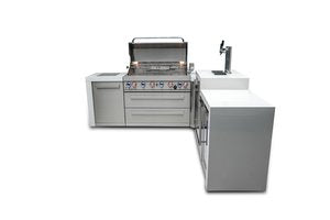 MONT ALPI 6-BURNER DELUXE ISLAND WITH A 90-DEGREE CORNER, KEGERATOR AND FRIDGE CABINET-MAi805-D90KEGFC