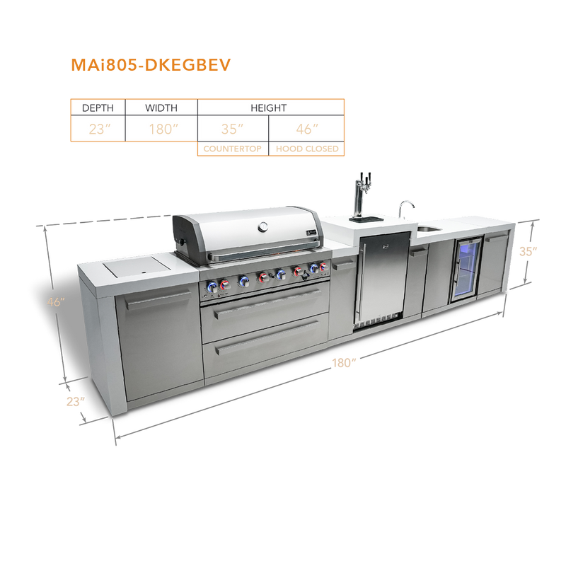 MONT ALPI 6-BURNER DELUXE ISLAND WITH A KEGERATOR AND A BEVERAGE CENTER-MAi805-DKEGBEV