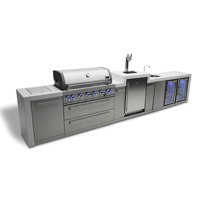 Mont Alpi 805 Deluxe Island with a Kegerator, Beverage Center and Fridge Cabinet-MAi805-DKEGBEVFC