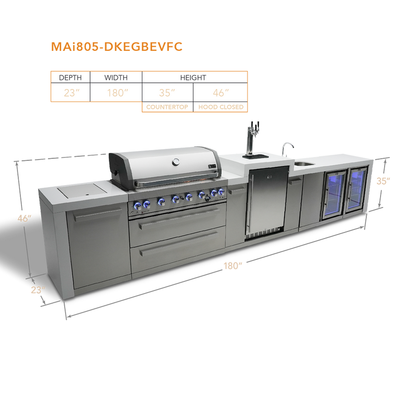 Mont Alpi 805 Deluxe Island with a Kegerator, Beverage Center and Fridge Cabinet-MAi805-DKEGBEVFC