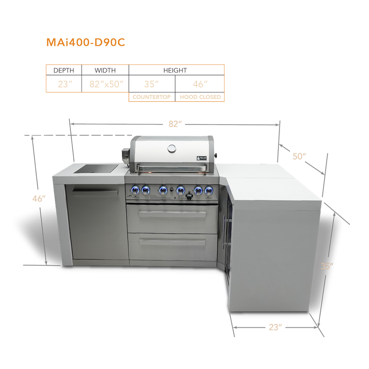 MONT ALPI 4-BURNER DELUXE ISLAND WITH A 90-DEGREE CORNER-MAi400-D90