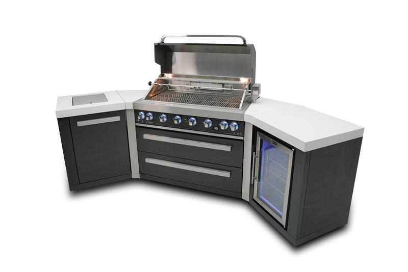 MONT ALPI 805 BLACK STAINLESS STEEL ISLAND WITH 45-DEGREE CORNERS AND A FRIDGE CABINET-MAi805-BSS45FC