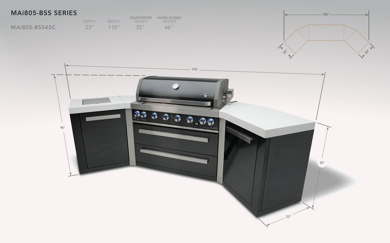 MONT ALPI 805 BLACK STAINLESS STEEL ISLAND WITH 45-DEGREE CORNERS-MAi805-BSS45