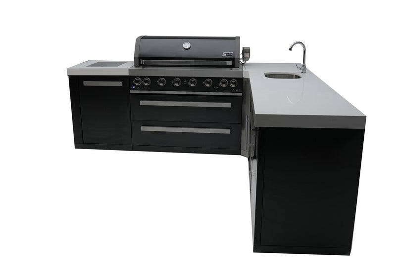 MONT ALPI 805 BLACK STAINLESS STEEL ISLAND WITH A 90-DEGREE CORNER AND BEVERAGE CENTER-MAi805-BSS90BEV