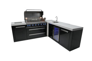 MONT ALPI 805 BLACK STAINLESS STEEL ISLAND WITH A 90-DEGREE CORNER AND BEVERAGE CENTER-MAi805-BSS90BEV